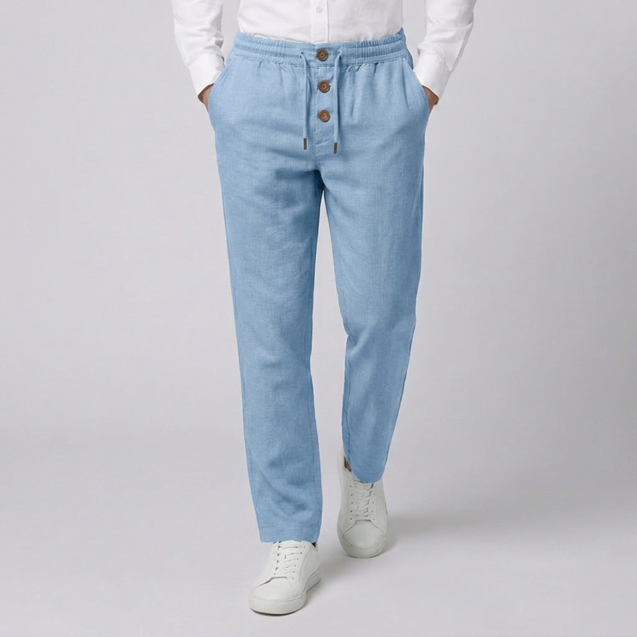 Men’s Slim-Fit Linen-Blend Trousers | Celestiella