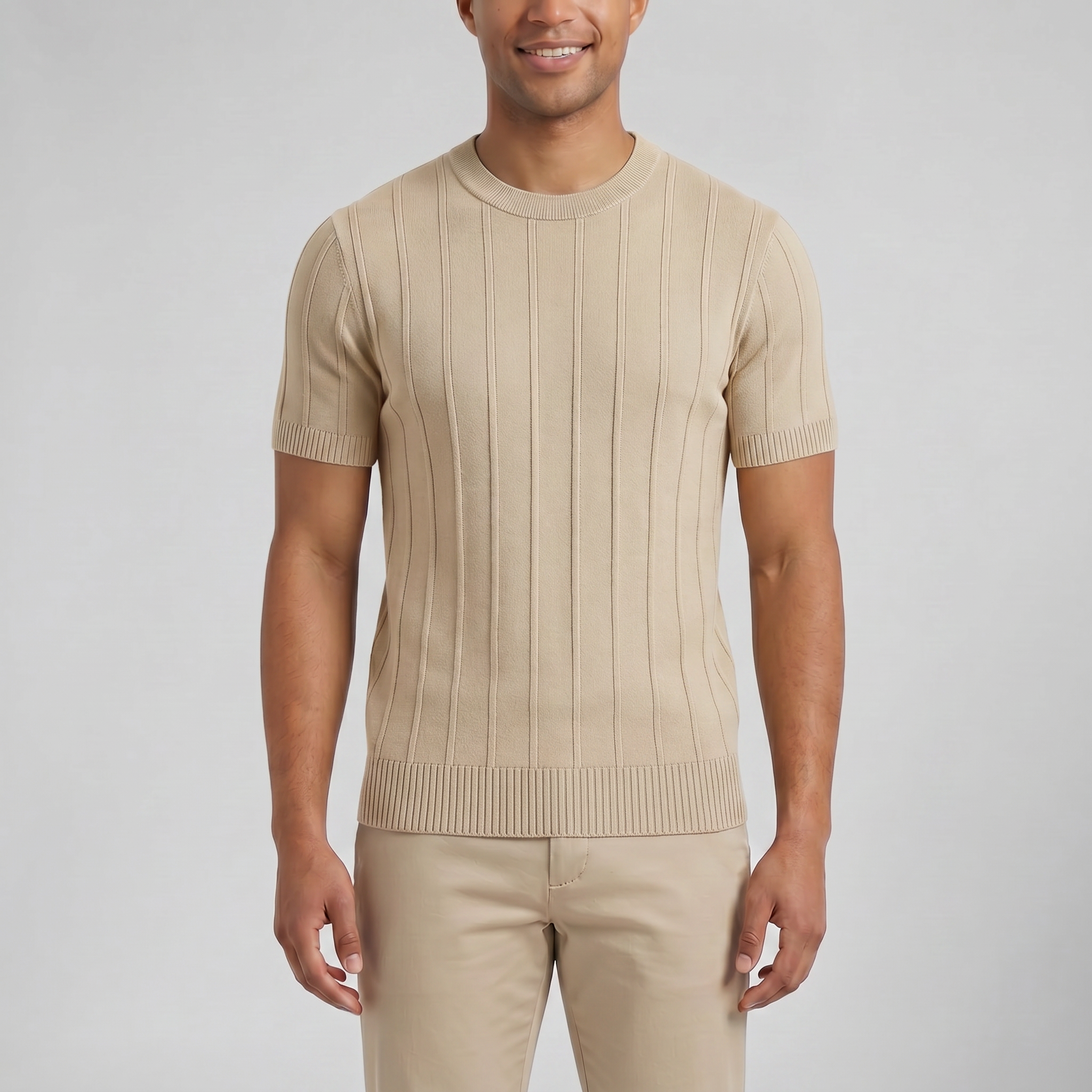 Men’s Crew-Neck Ribbed Knit T-Shirt | Celestiella