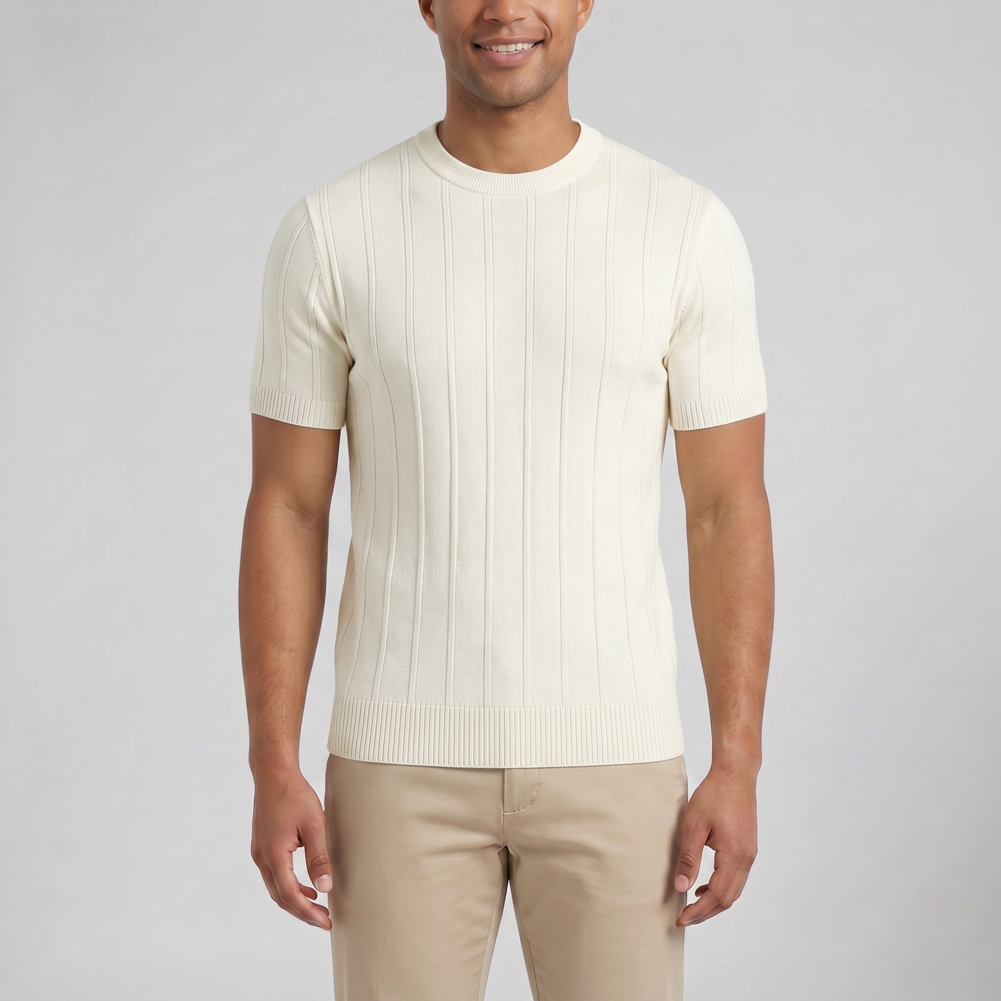 Men’s Crew-Neck Ribbed Knit T-Shirt | Celestiella