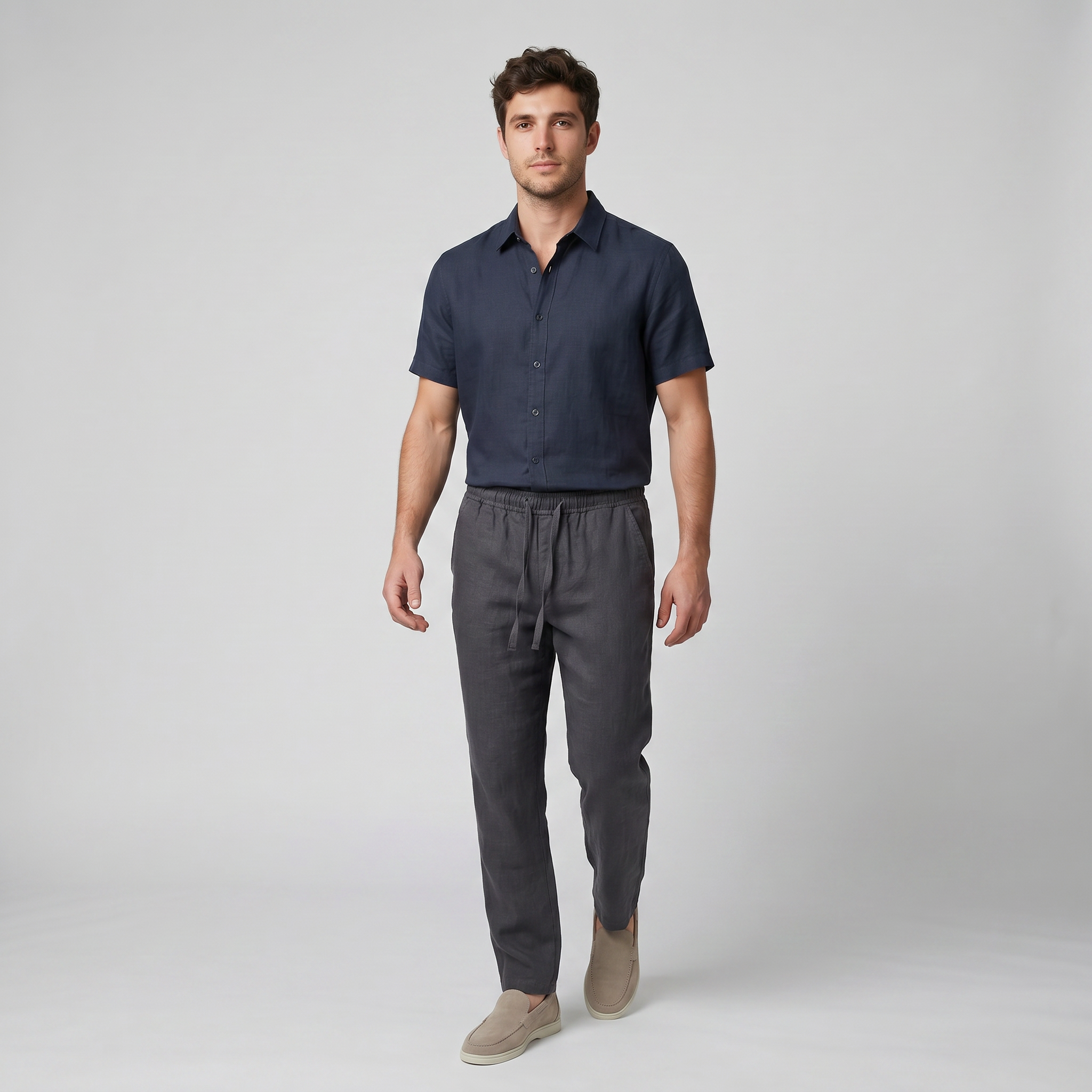 Men’s Slim-Fit Linen Drawstring Trousers | Celestiella