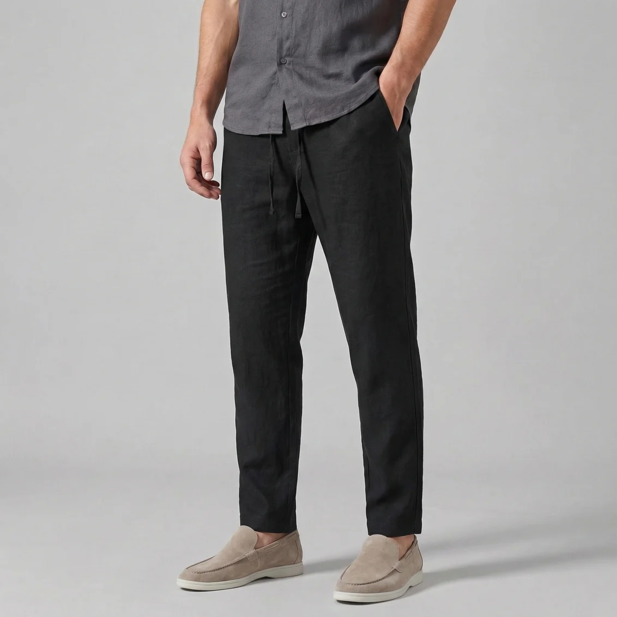 Men’s Slim-Fit Linen Drawstring Trousers | Celestiella