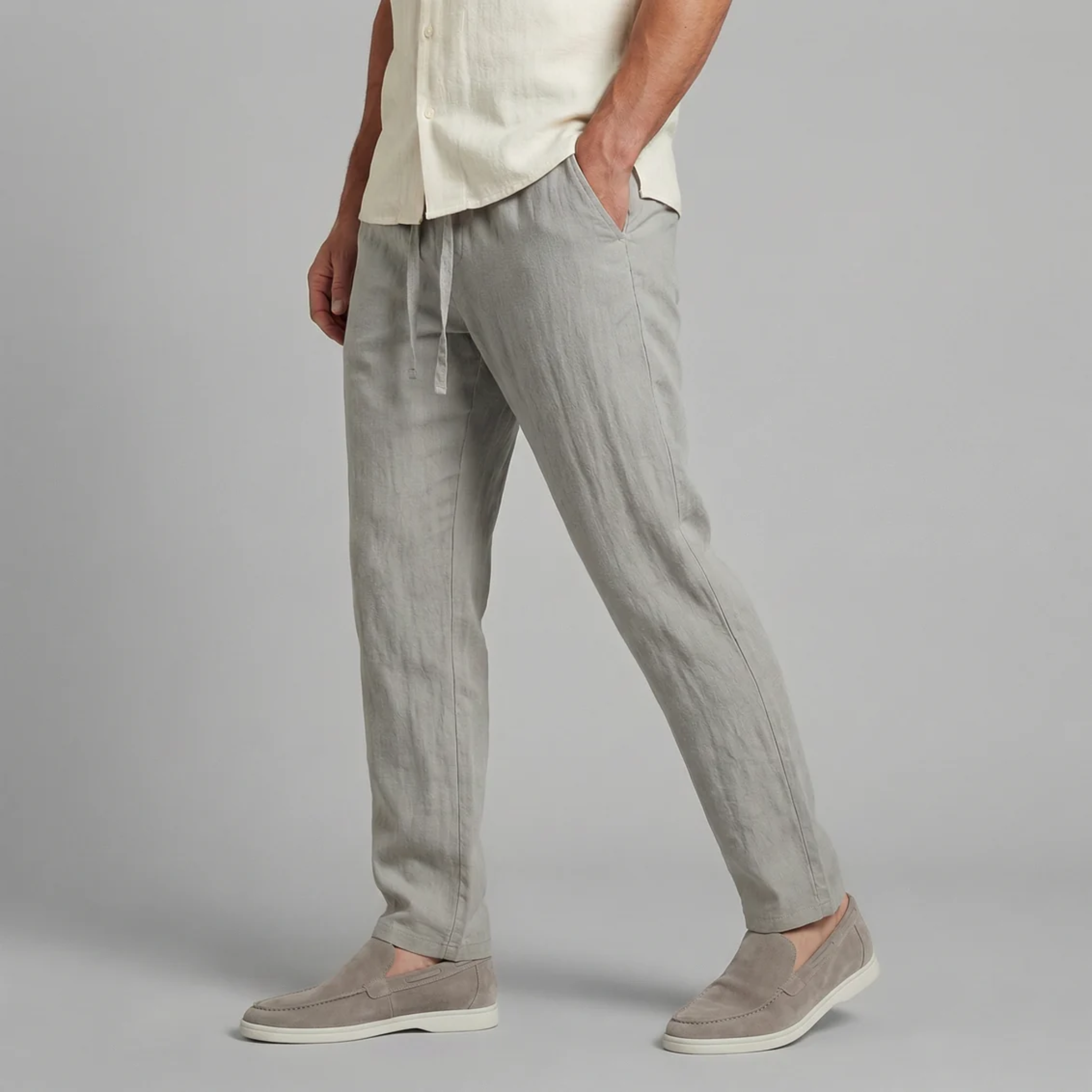 Men’s Slim-Fit Linen Drawstring Trousers | Celestiella