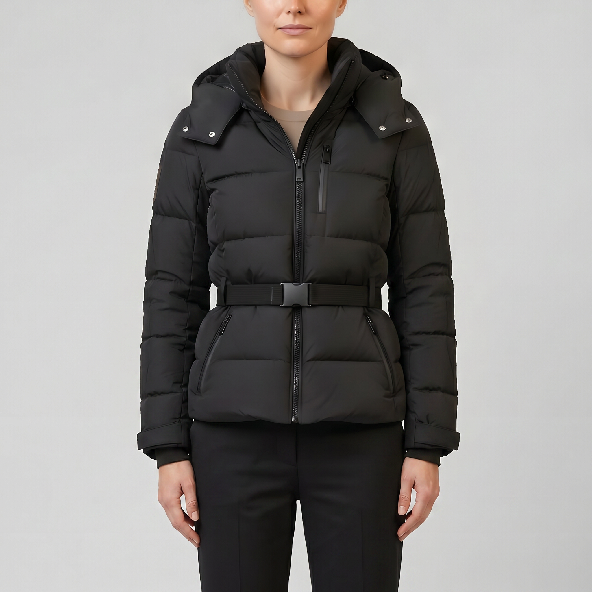 Women’s Belted Puffer Hooded Jacket | Celestiella