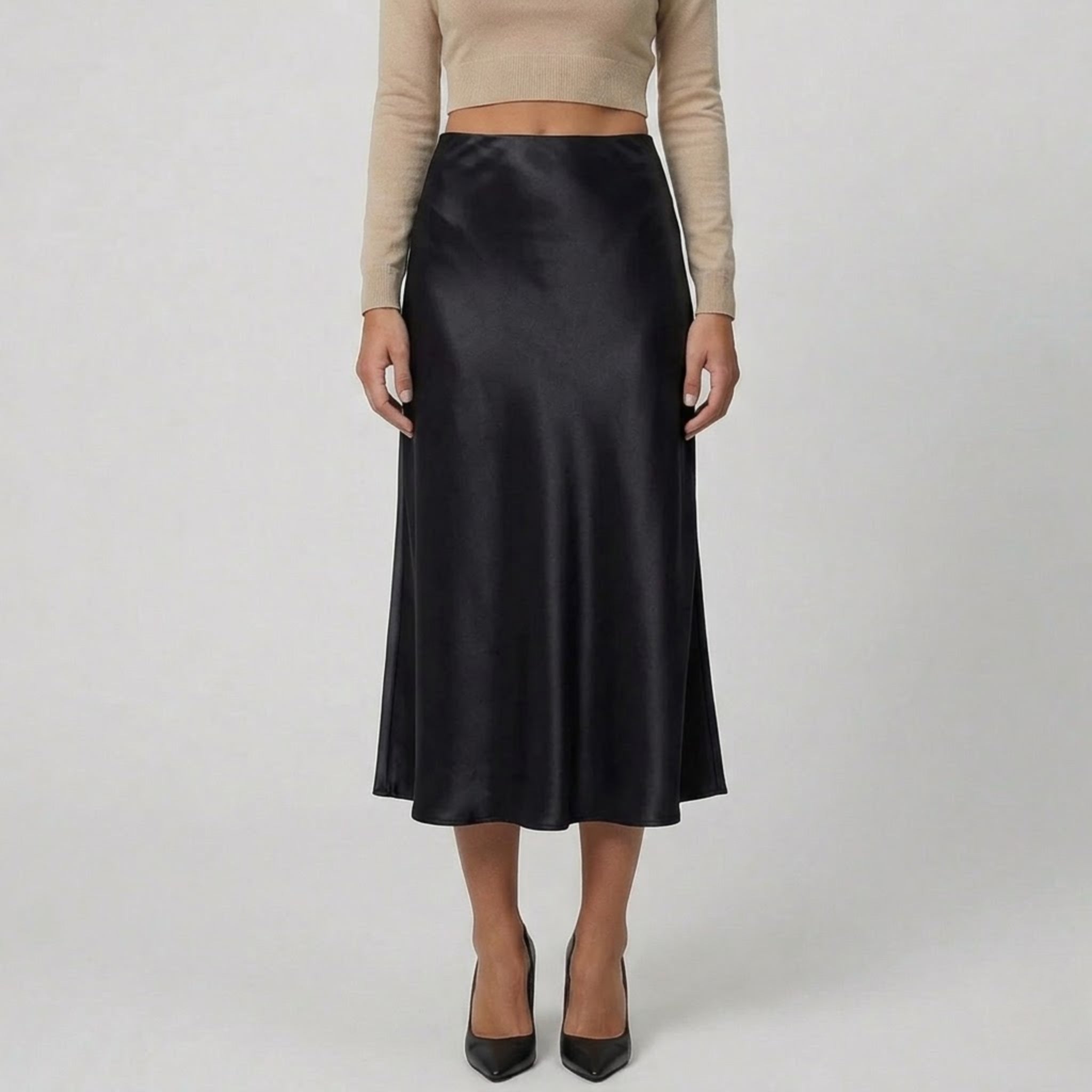Women’s Champagne Satin Midi Skirt | Celestiella