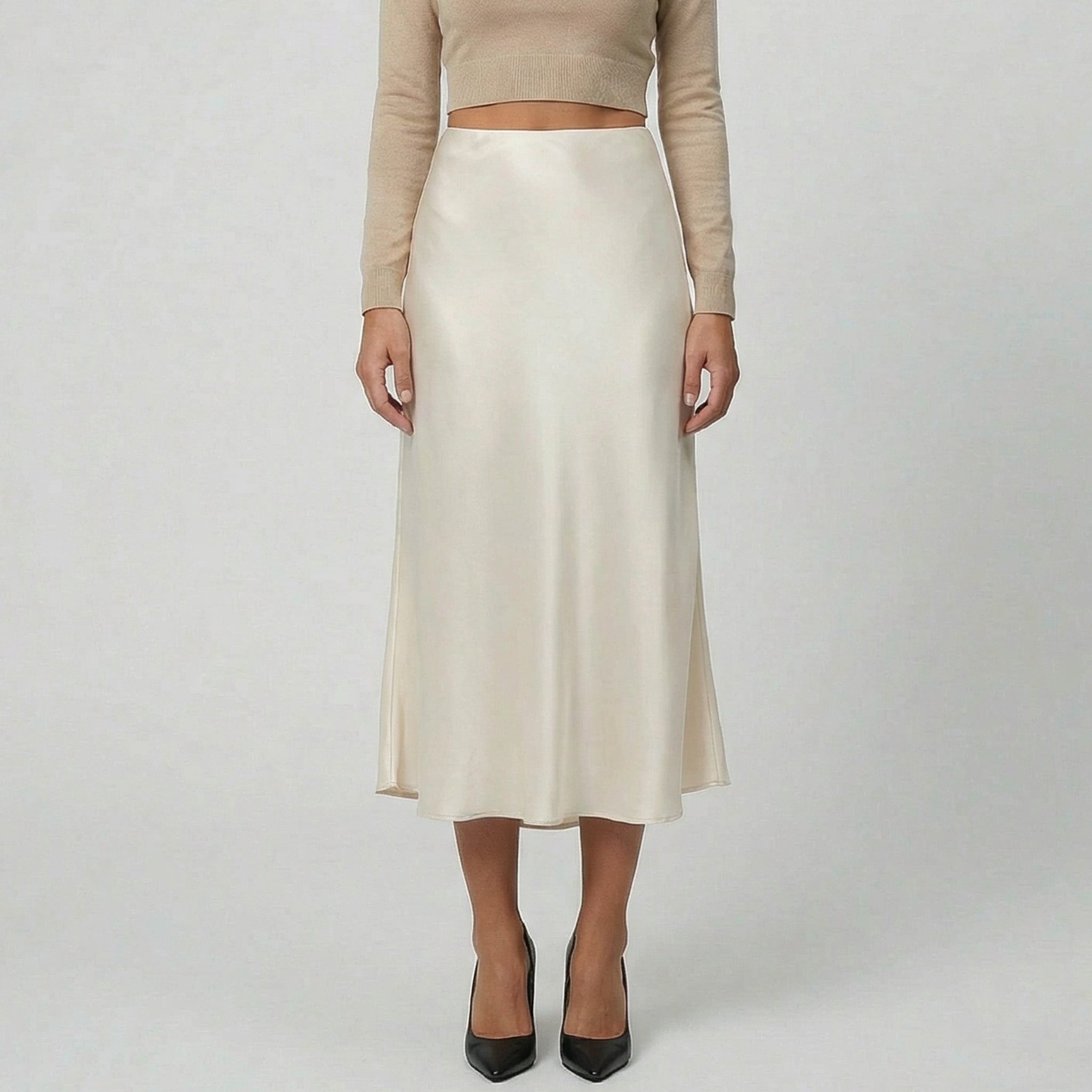 Women’s Champagne Satin Midi Skirt | Celestiella