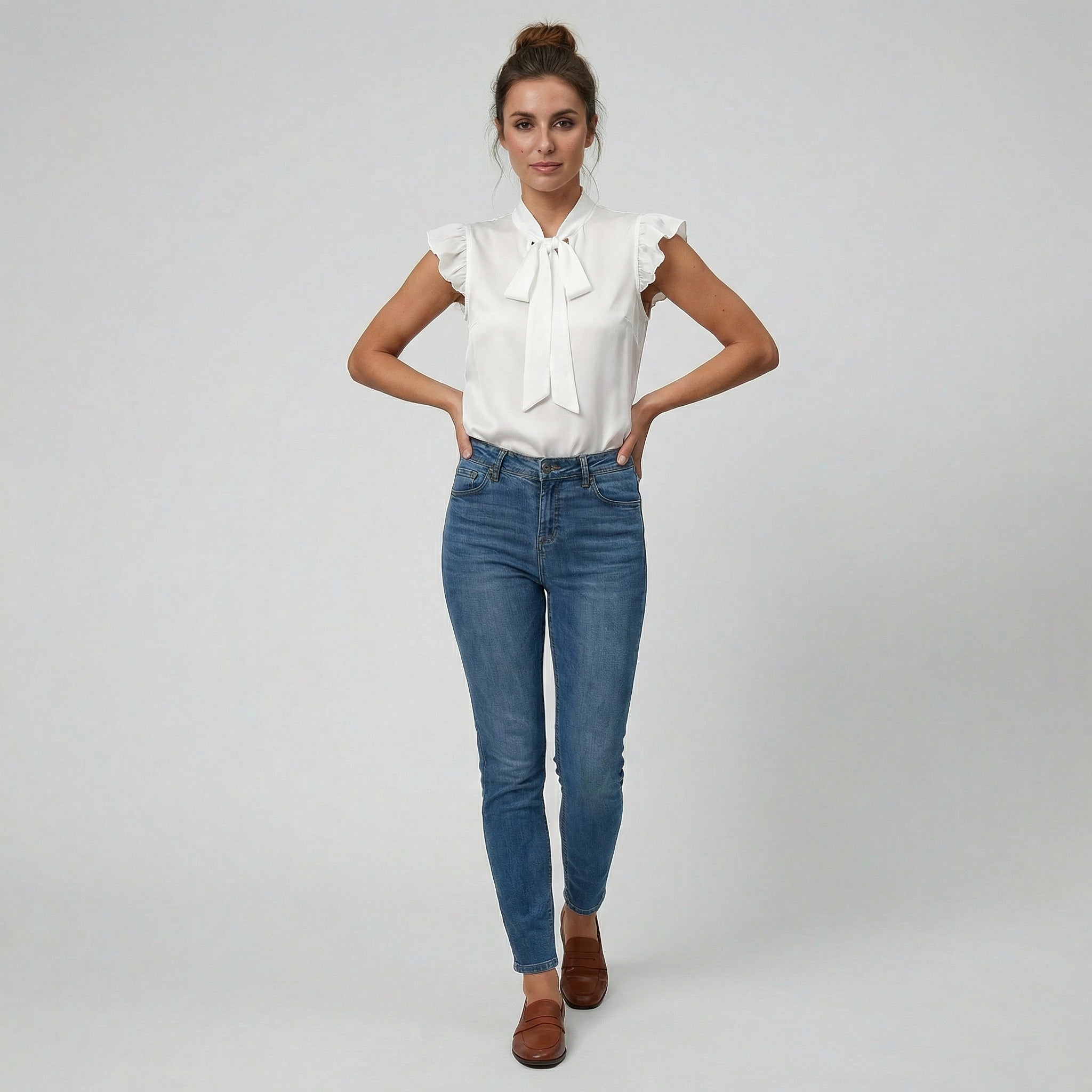 Celestiella - Women’s Flutter-Sleeve Bow Blouse