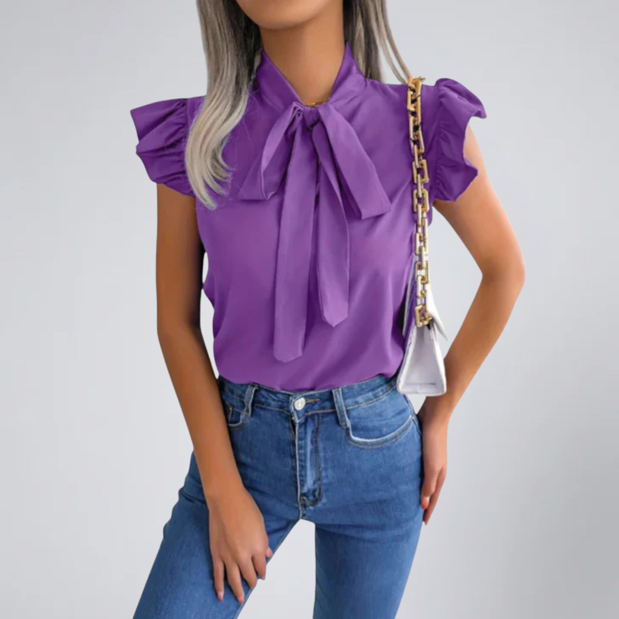 Women’s Flutter-Sleeve Bow Blouse | Celestiella