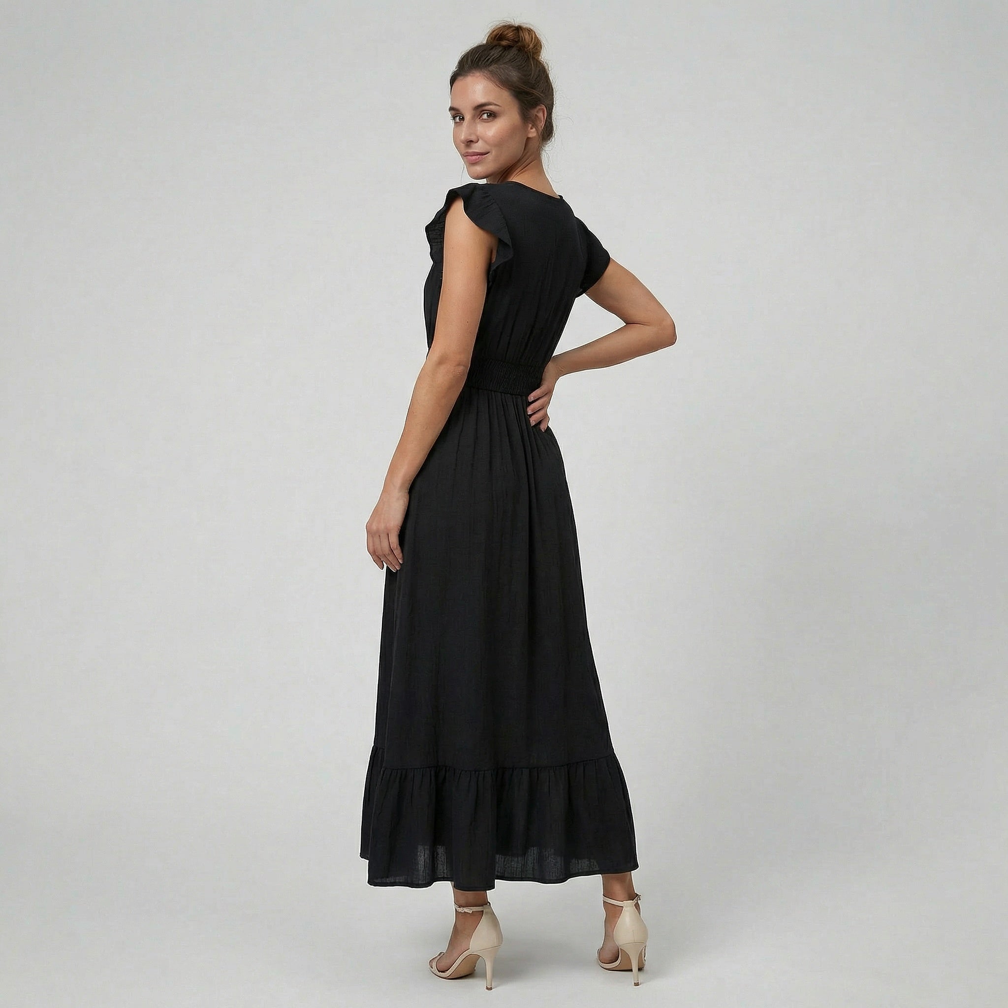 Celestiella - Women’s Flutter-Sleeve V-Neck Maxi Dress