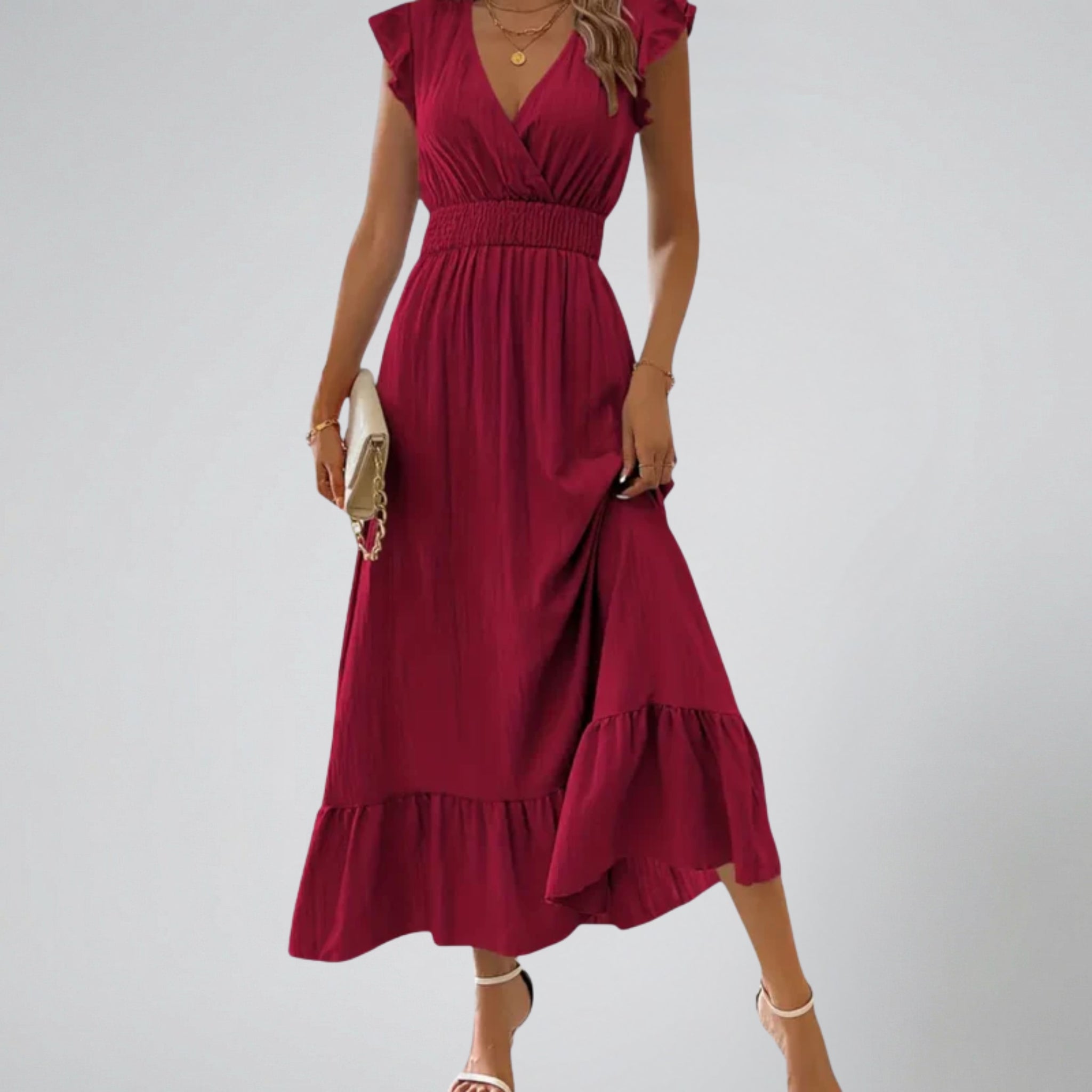 Women’s Flutter-Sleeve V-Neck Maxi Dress | Celestiella