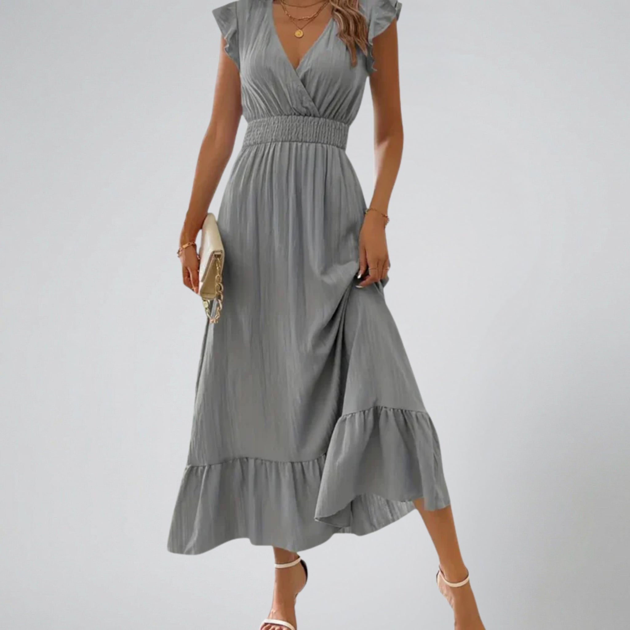 Women’s Flutter-Sleeve V-Neck Maxi Dress | Celestiella