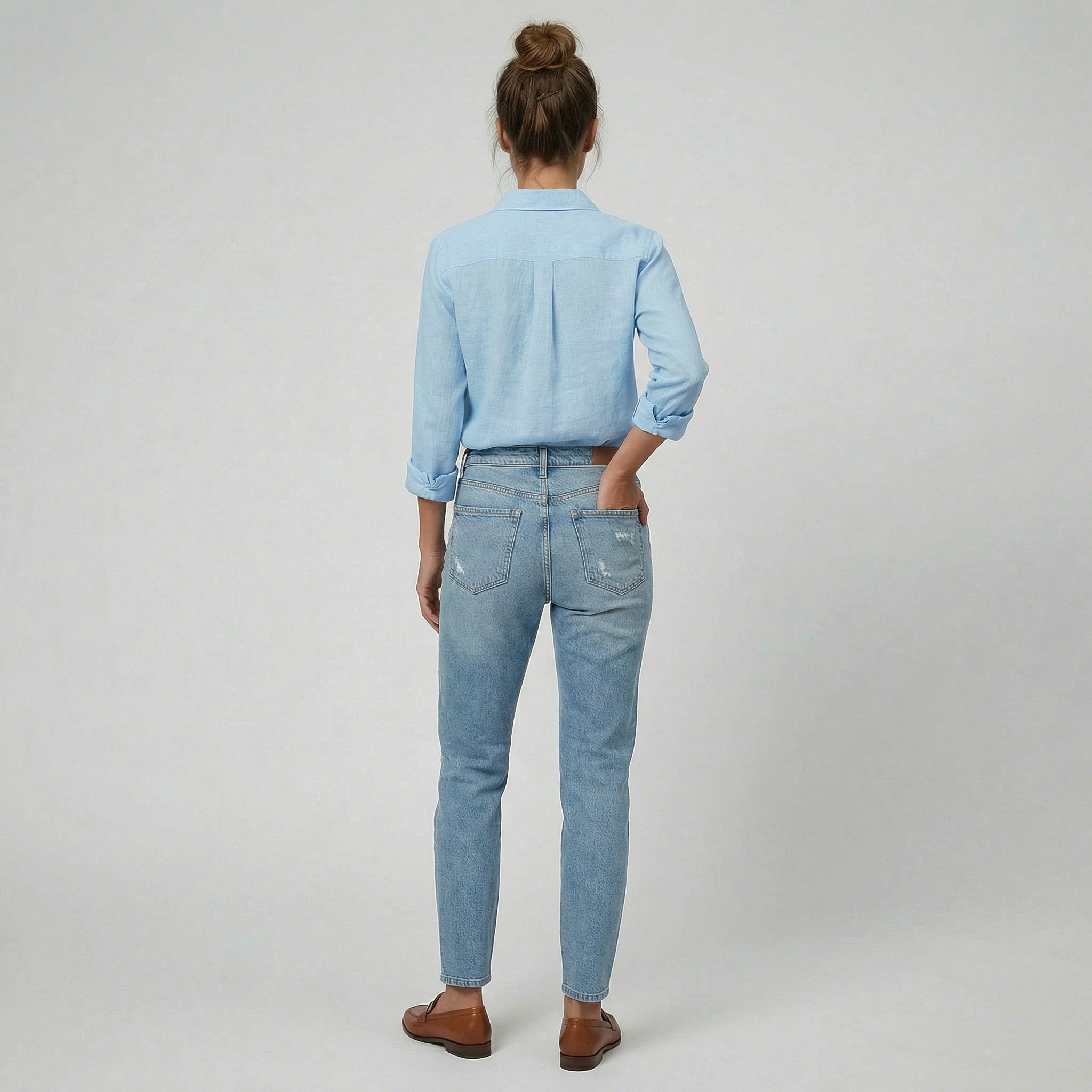 Celestiella - Women’s Sky Blue Linen-Blend Shirt