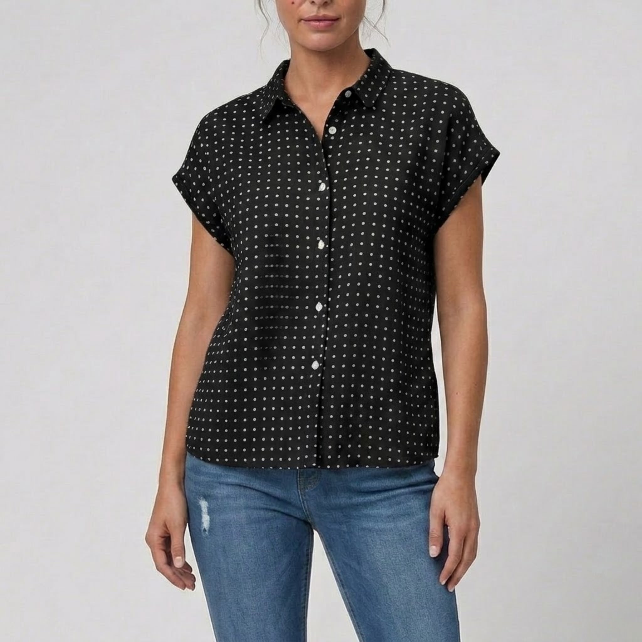Women’s Polka Dot Cap-Sleeve Shirt | Celestiella
