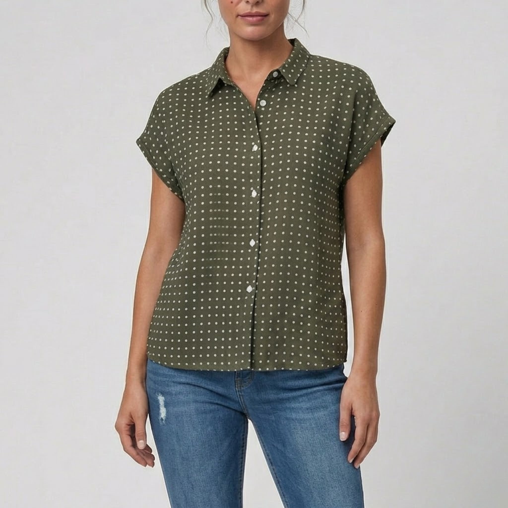 Women’s Polka Dot Cap-Sleeve Shirt | Celestiella