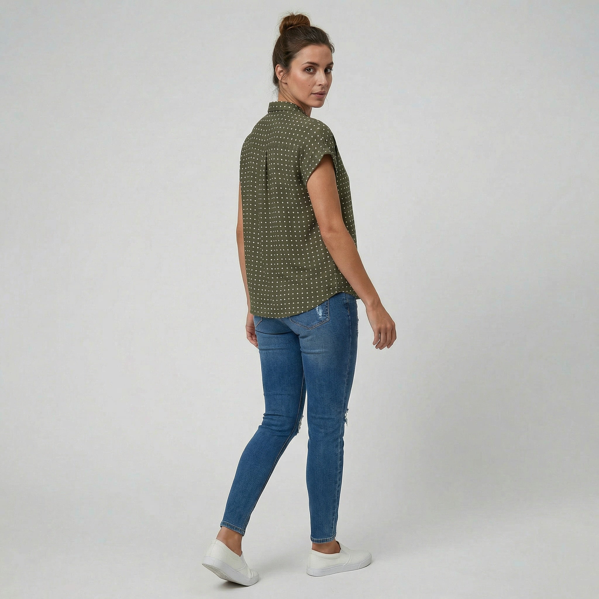 Celestiella - Women’s Polka Dot Cap-Sleeve Shirt