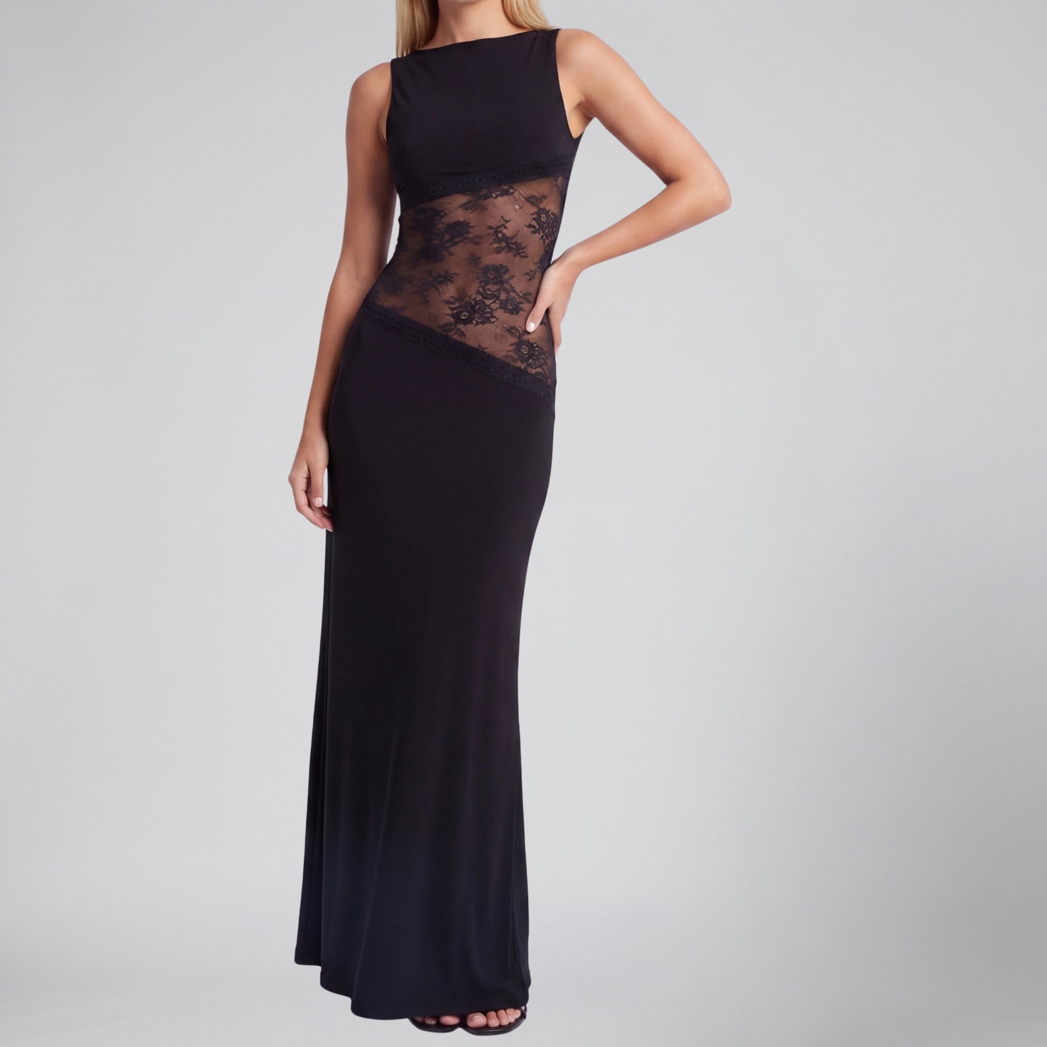 Women’s Sleeveless Lace-Insert Maxi Dress | Celestiella