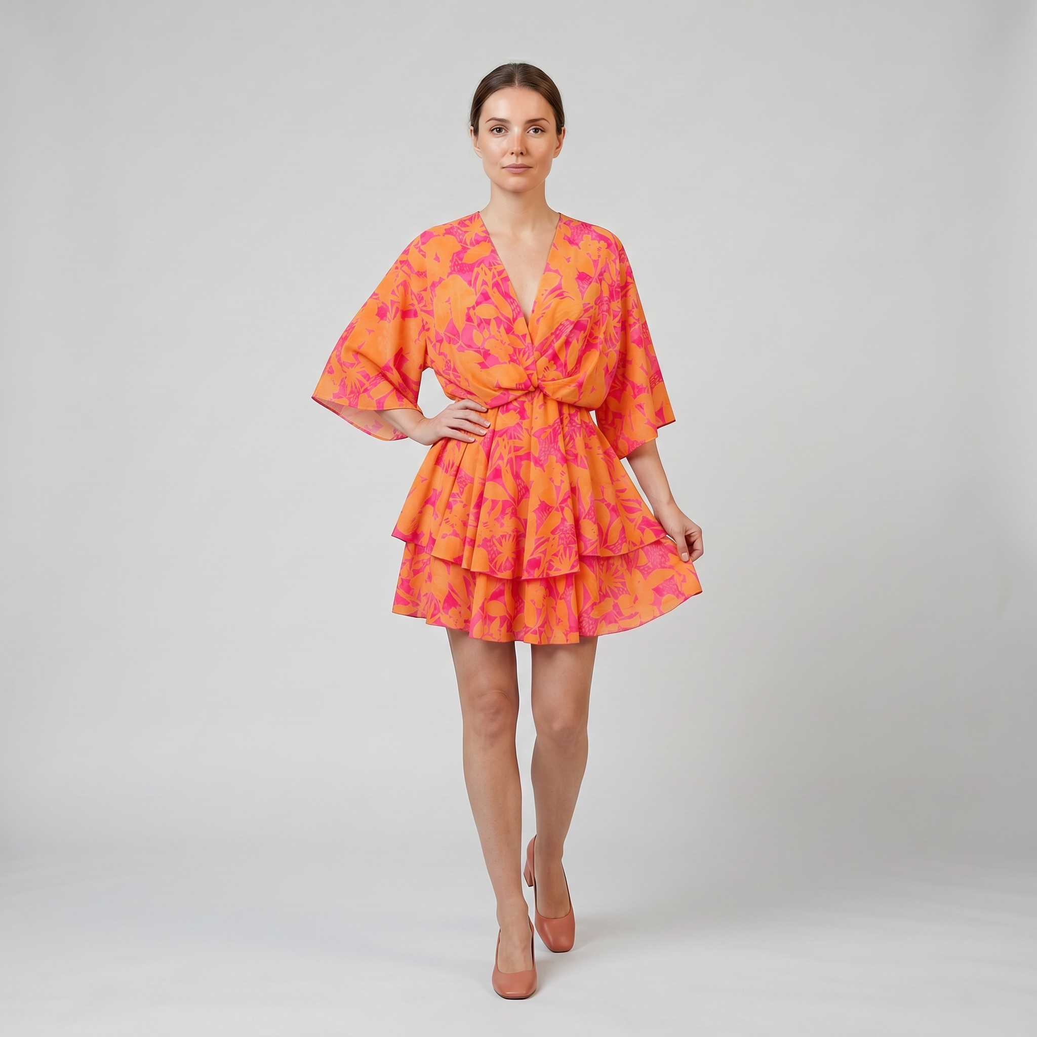 Women’s V-Neck Floral Print Mini Dress | Celestiella