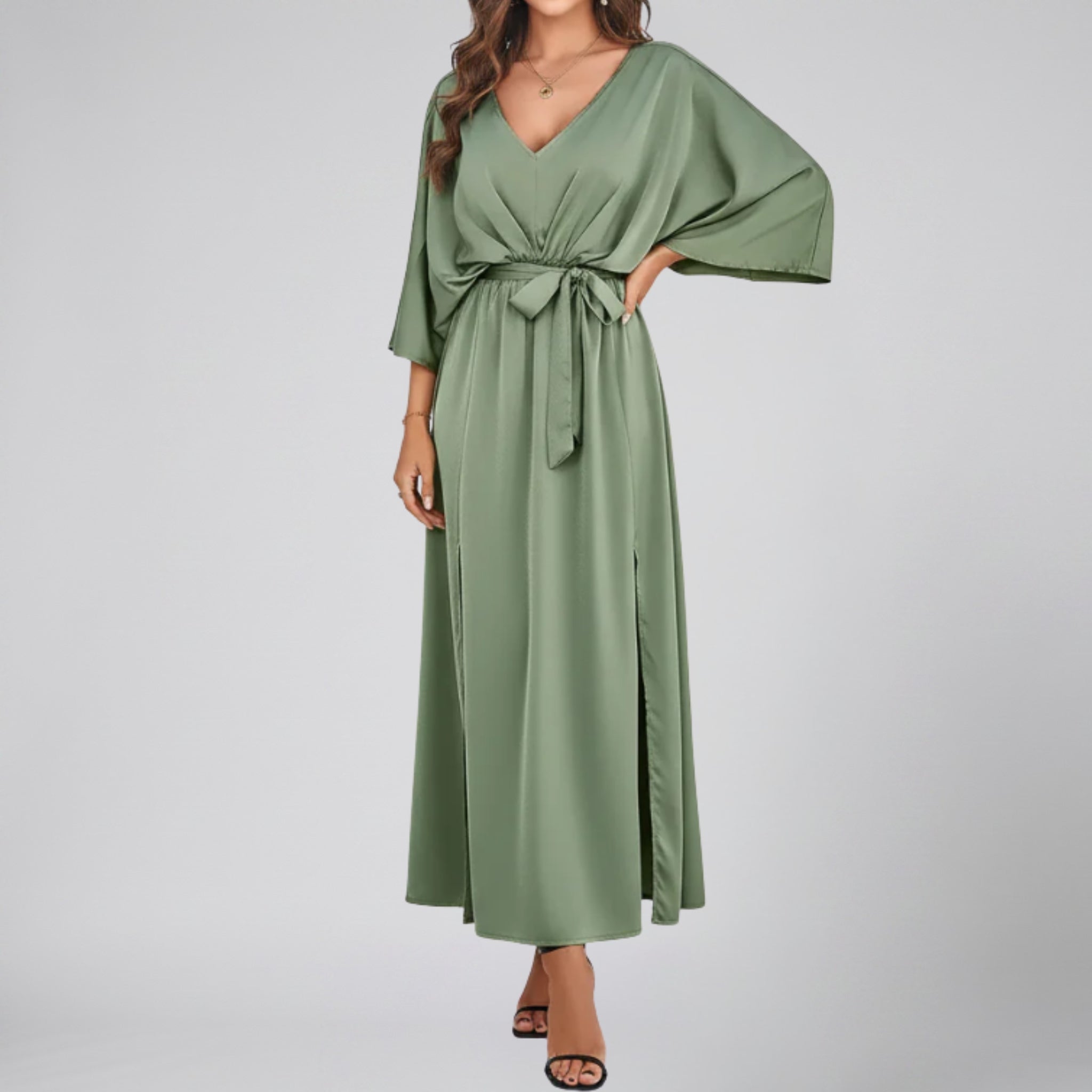 Women’s V-Neck Belted Maxi Dress | Celestiella