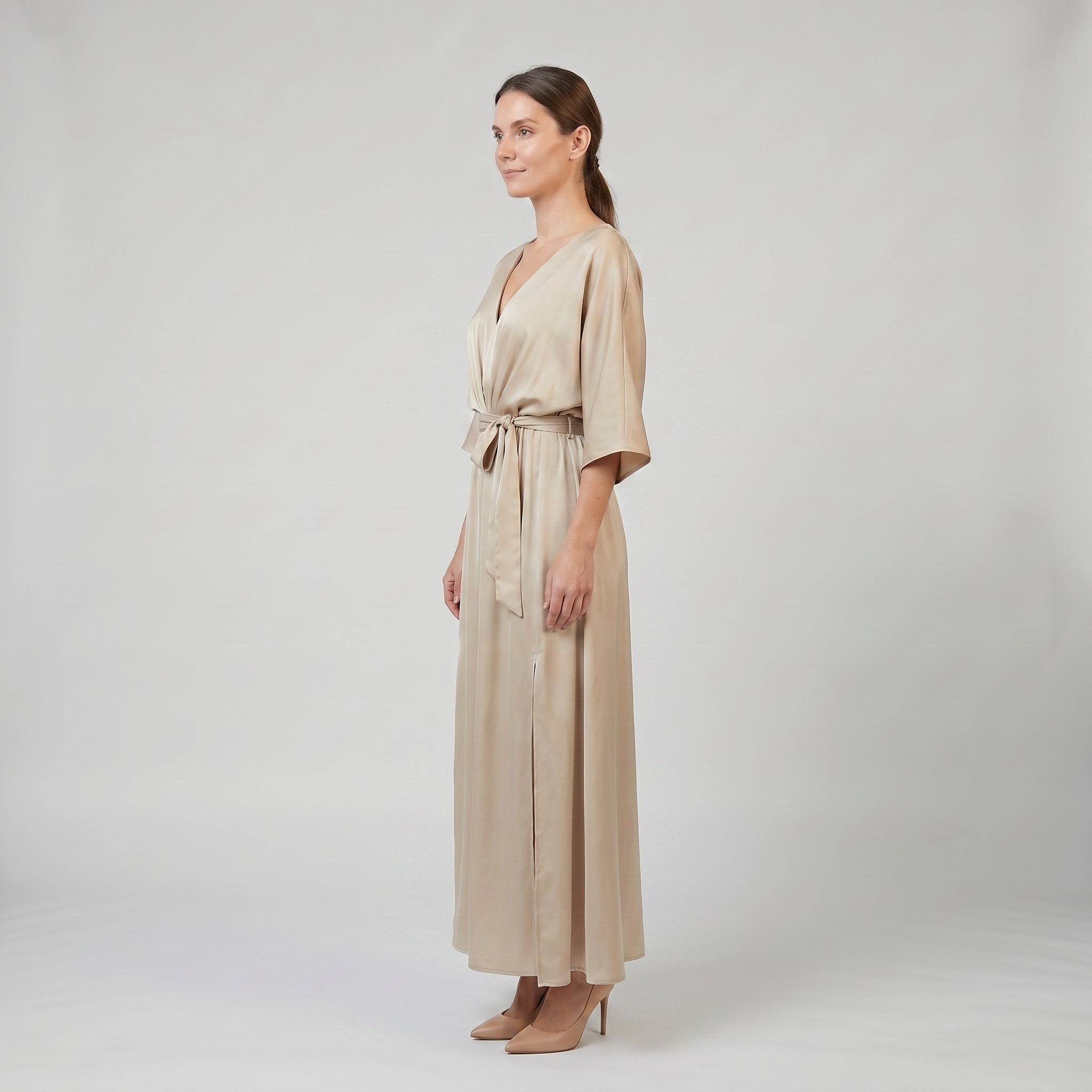 Women’s V-Neck Belted Maxi Dress | Celestiella
