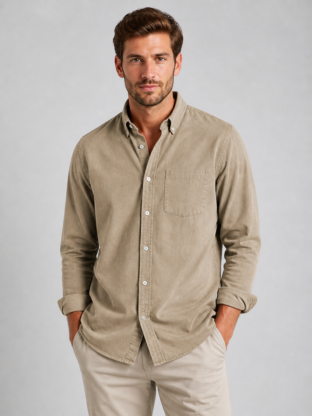 Men’s Casual Button-Down Shirt with Relaxed Fit