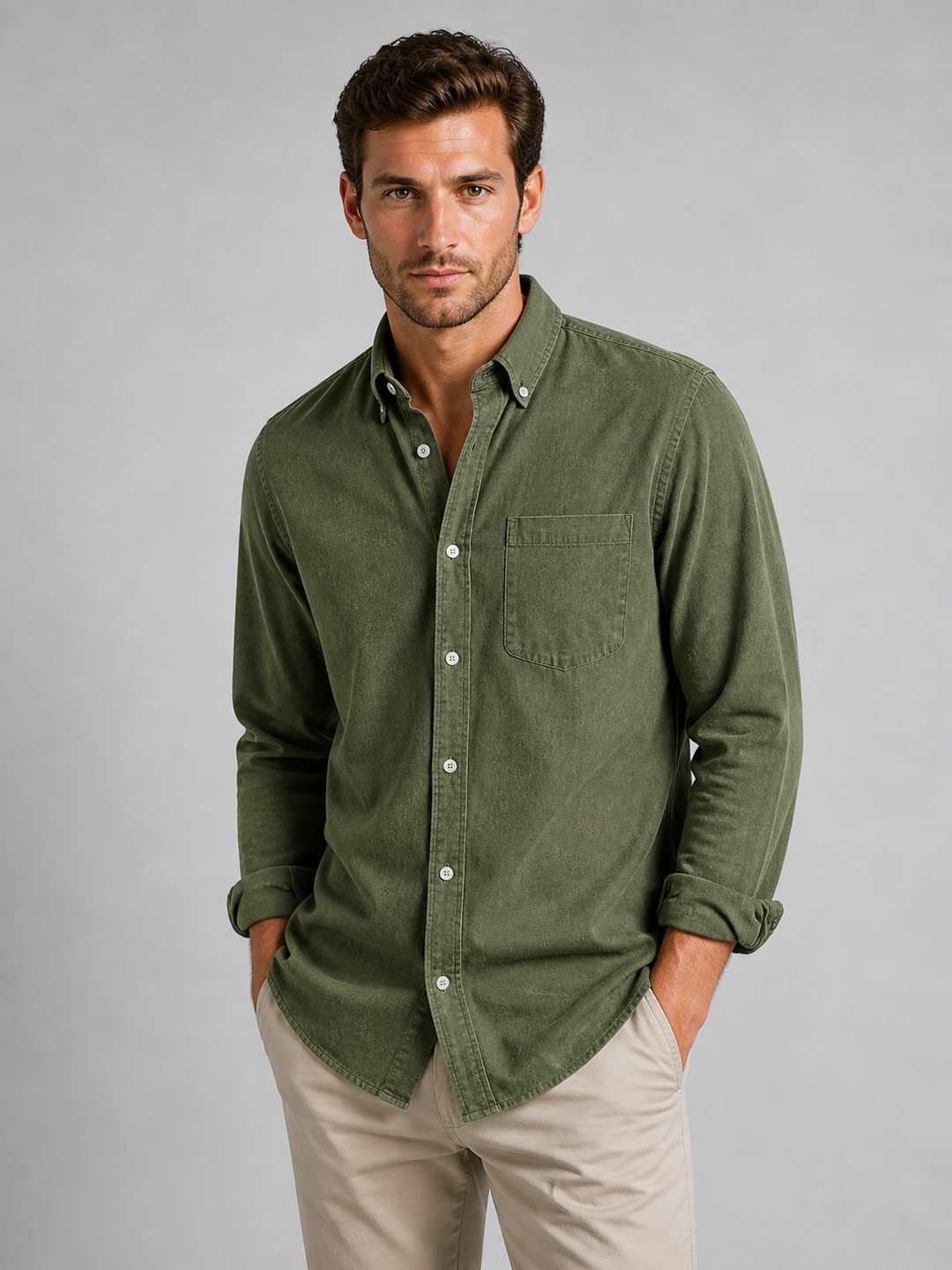 Men’s Casual Button-Down Shirt with Relaxed Fit
