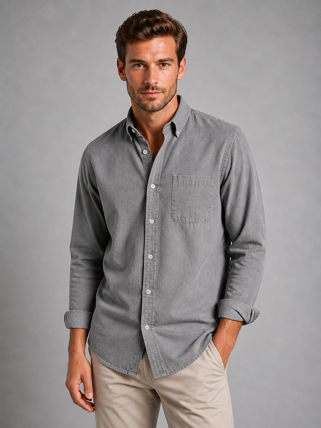 Men’s Casual Button-Down Shirt with Relaxed Fit