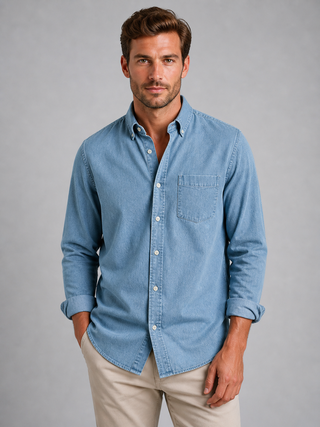 Men’s Casual Button-Down Shirt with Relaxed Fit