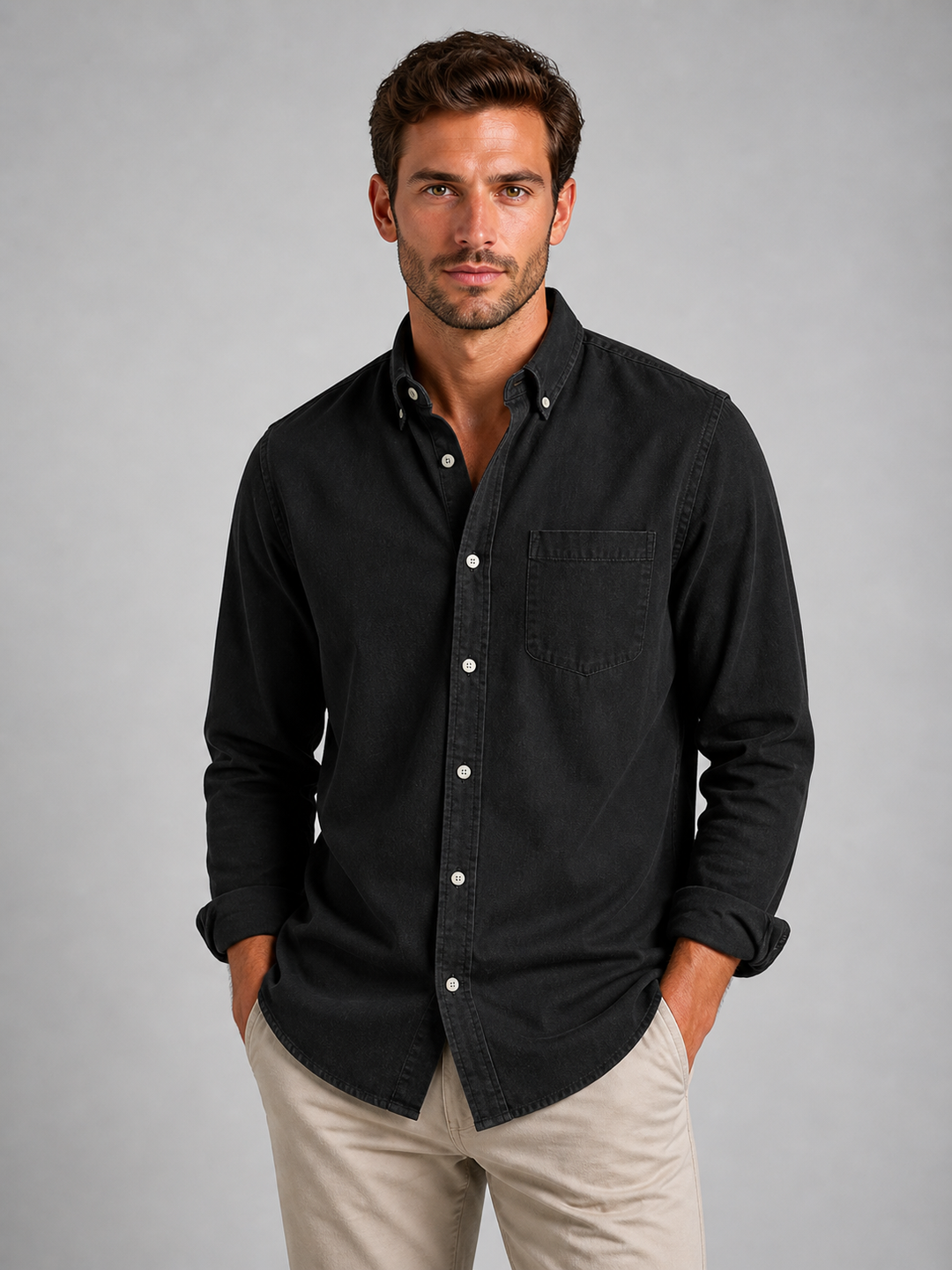 Men’s Casual Button-Down Shirt with Relaxed Fit