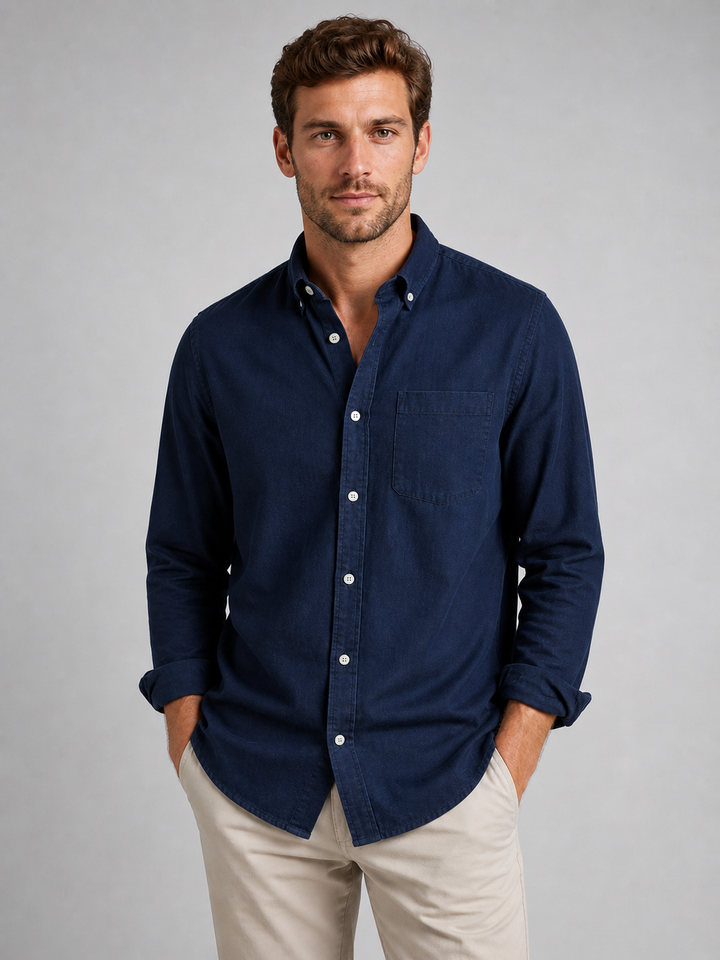 Men’s Casual Button-Down Shirt with Relaxed Fit