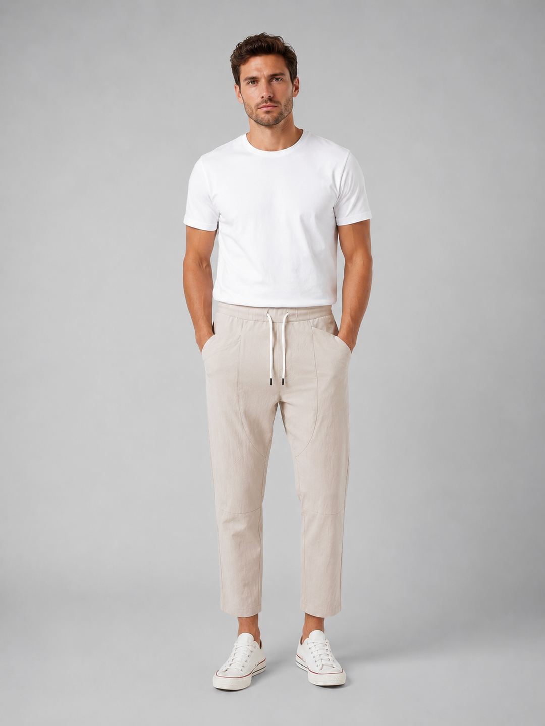 Men’s Cropped Trousers with Drawstring Waist