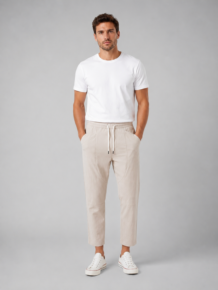 Men’s Cropped Trousers with Drawstring Waist