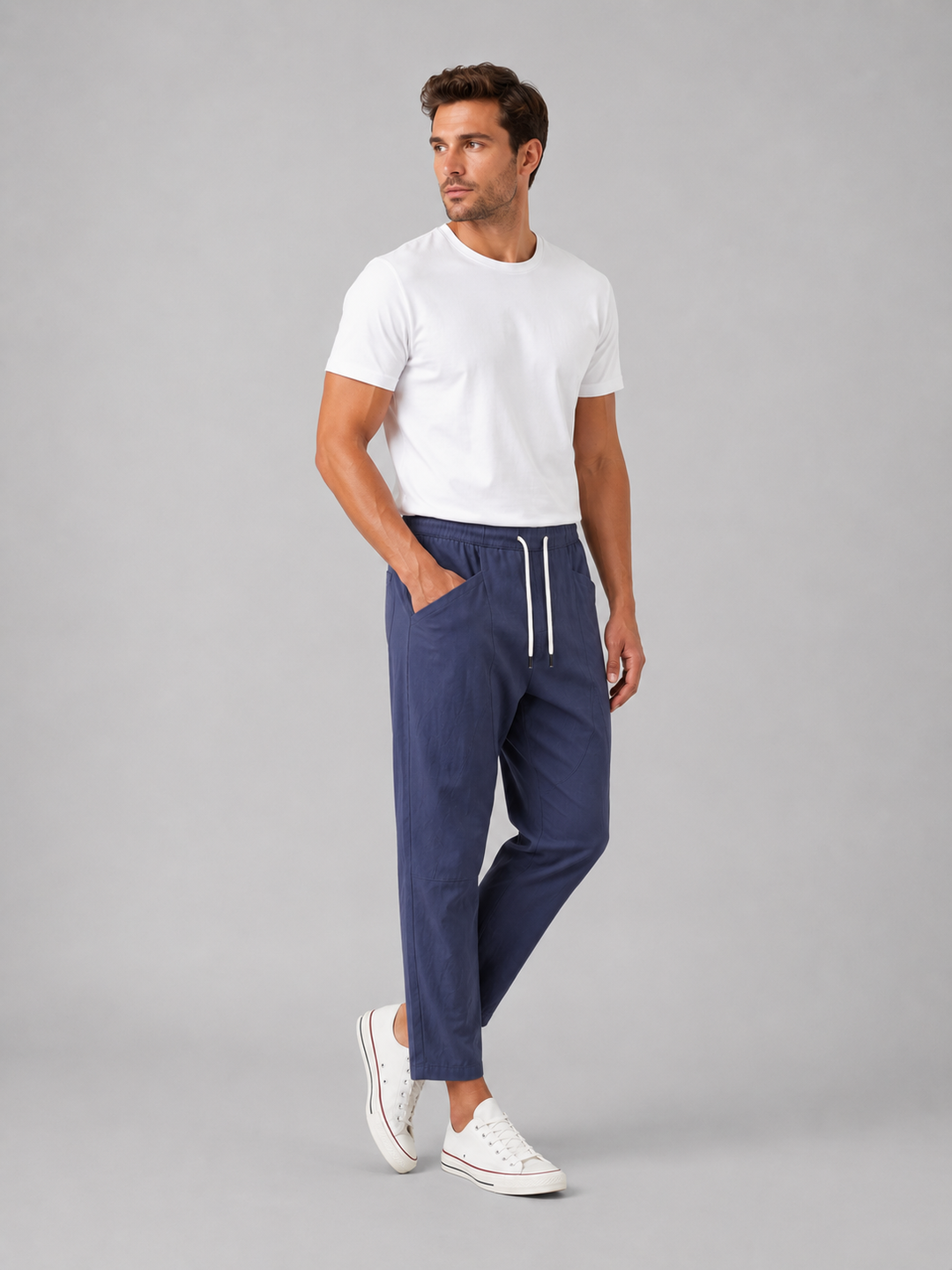 Men’s Cropped Trousers with Drawstring Waist