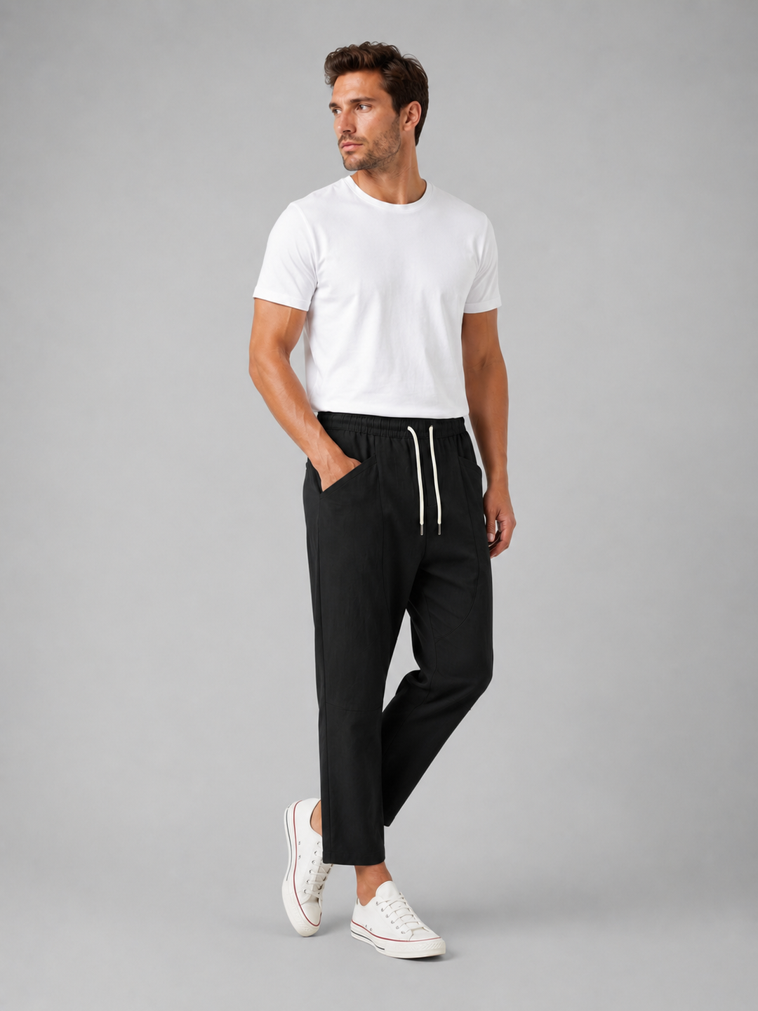 Men’s Cropped Trousers with Drawstring Waist