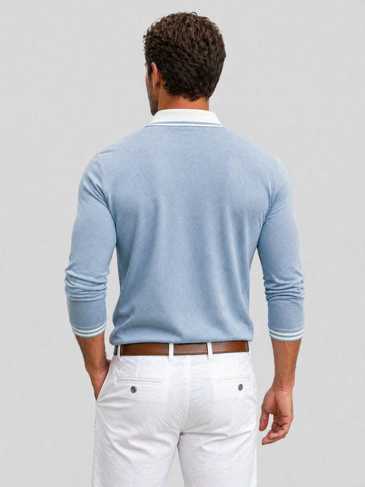 Men’s Long Sleeve Polo with Contrast Collar