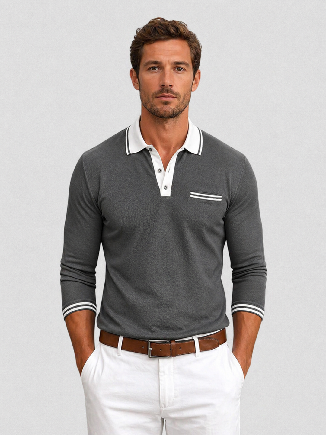 Men’s Long Sleeve Polo with Contrast Collar