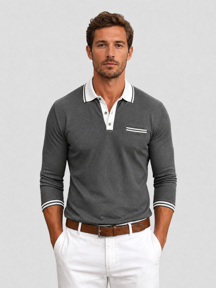 Men’s Long Sleeve Polo with Contrast Collar