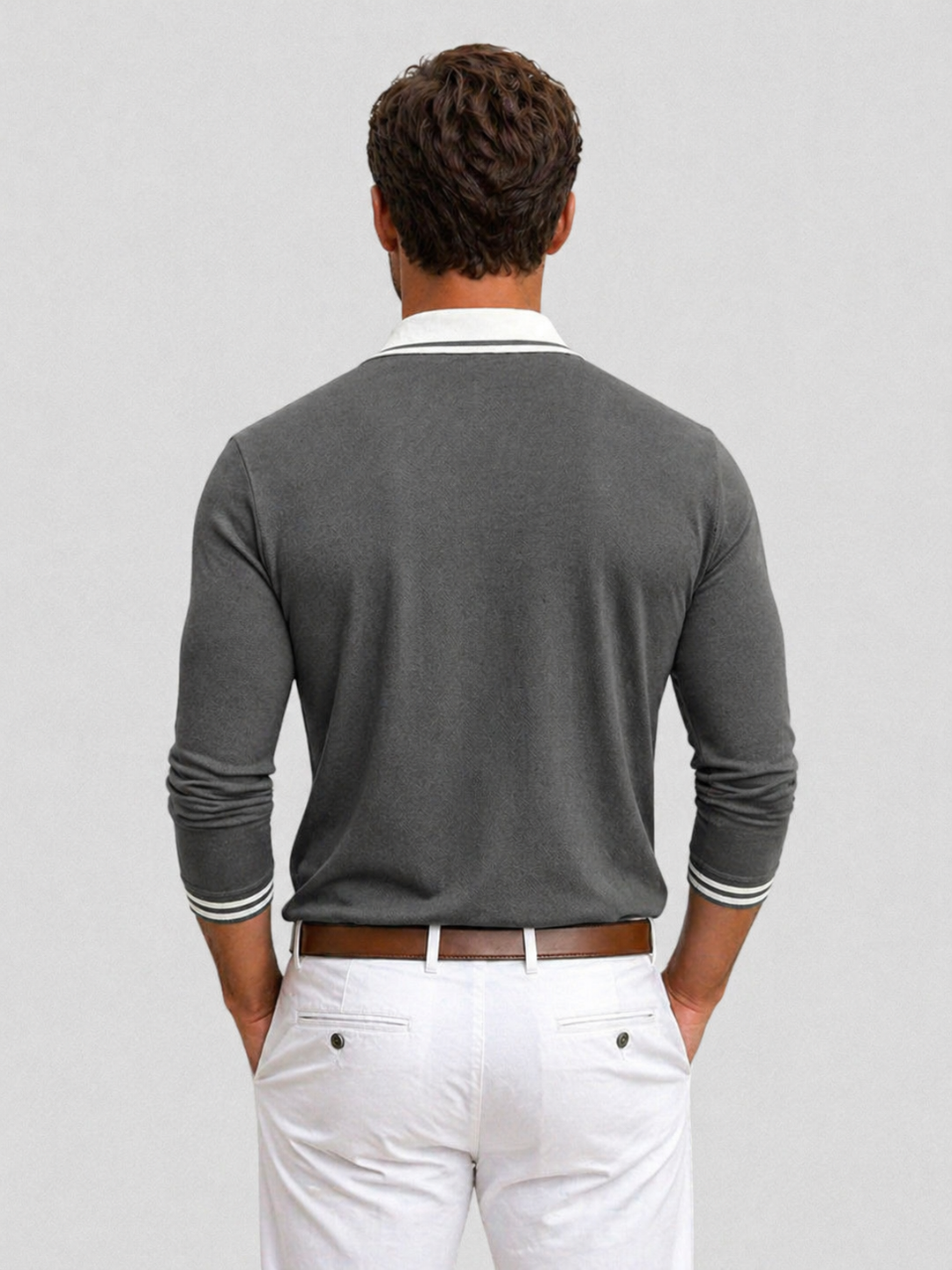 Men’s Long Sleeve Polo with Contrast Collar