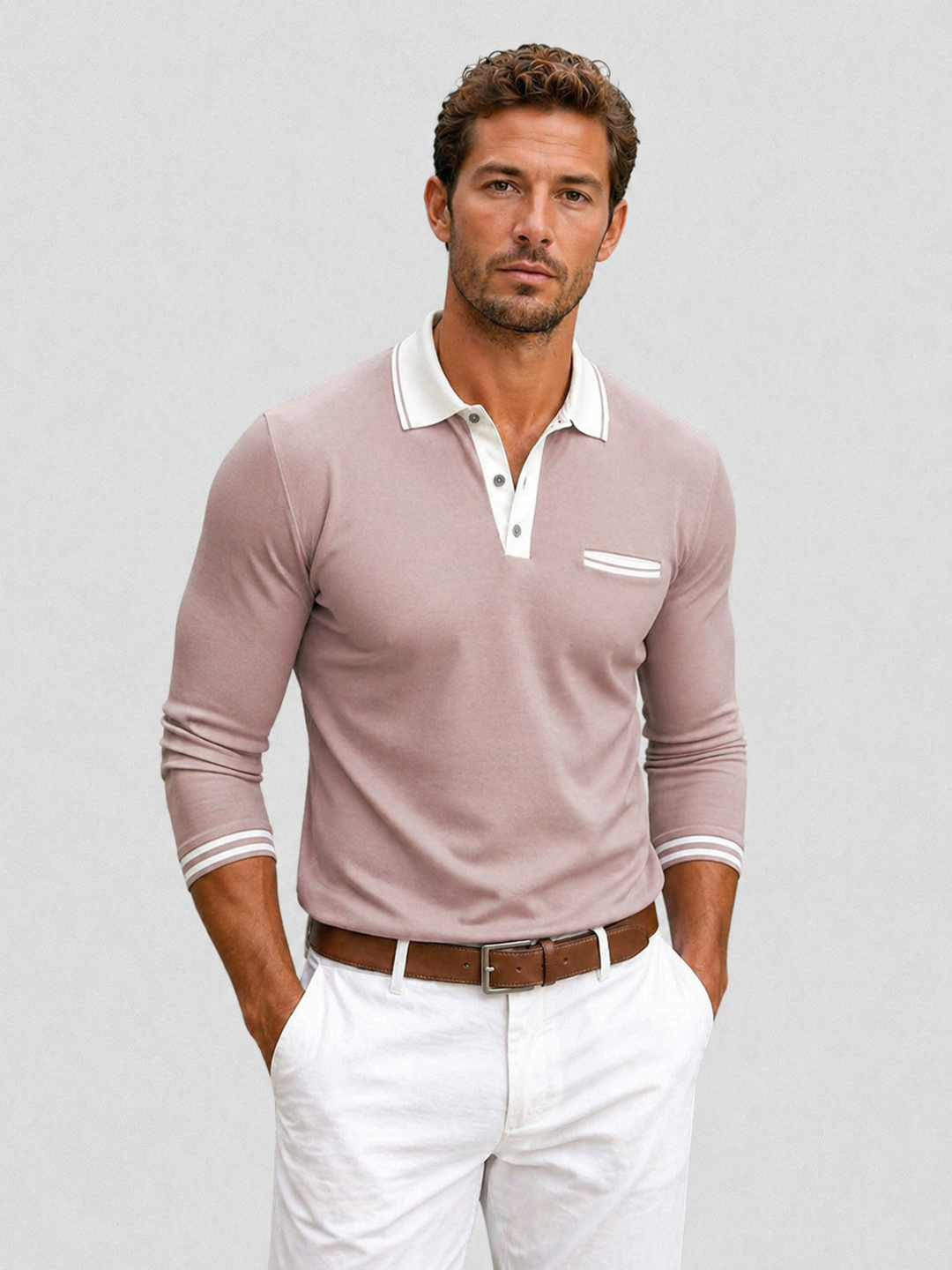 Men’s Long Sleeve Polo with Contrast Collar