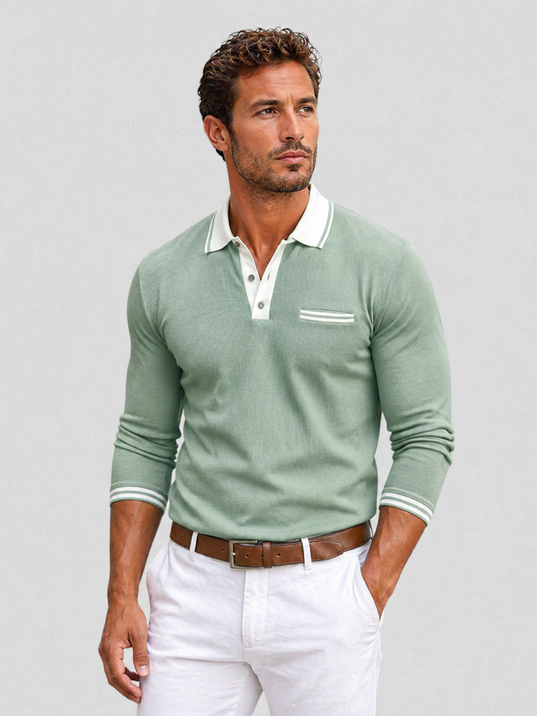 Men’s Long Sleeve Polo with Contrast Collar