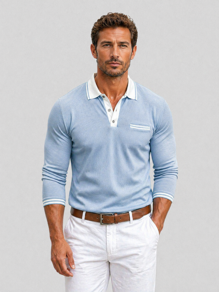 Men’s Long Sleeve Polo with Contrast Collar