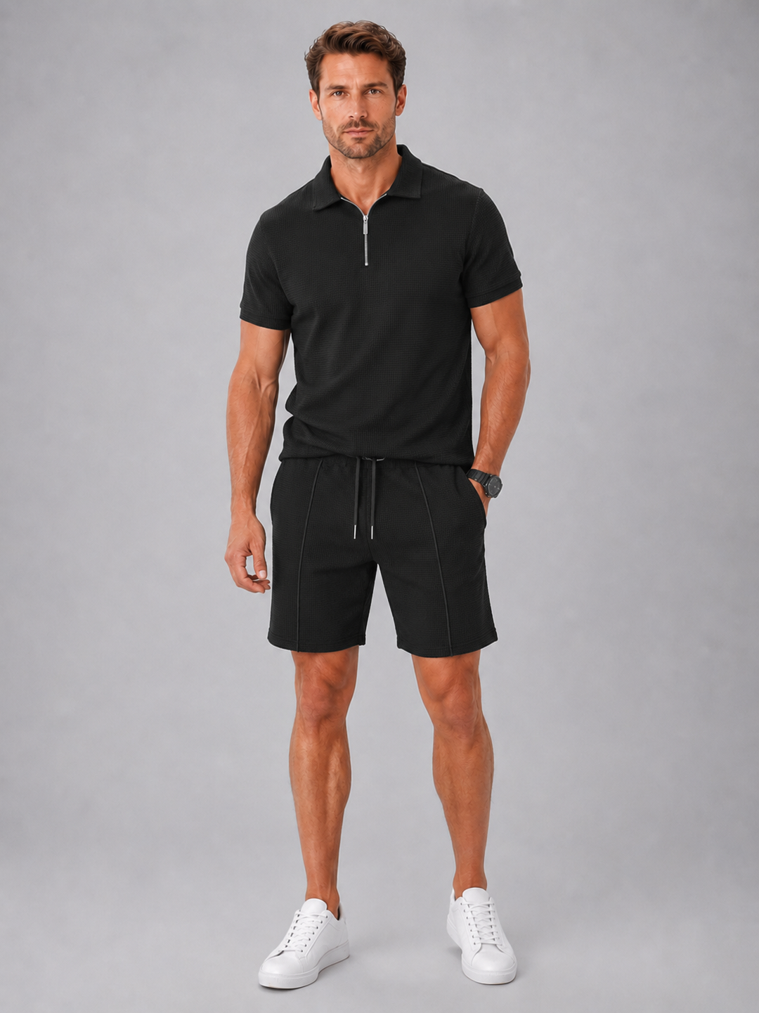 Men’s Polo and Shorts Set with Zip