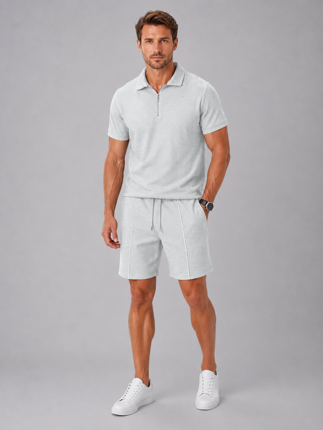 Men’s Polo and Shorts Set with Zip