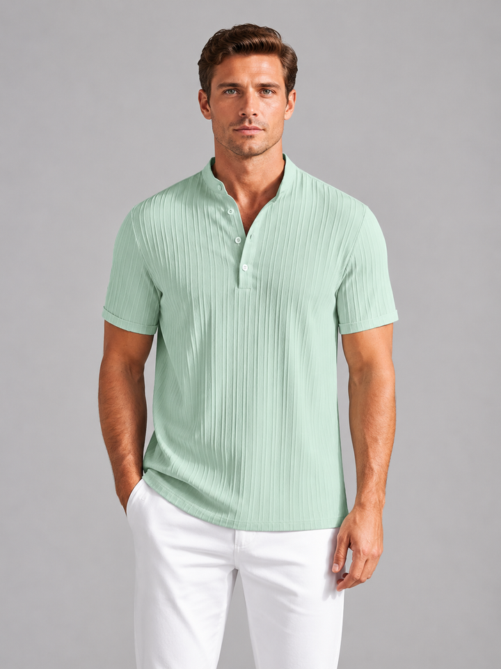 Men’s Ribbed Henley Shirt with Breathable Fabric