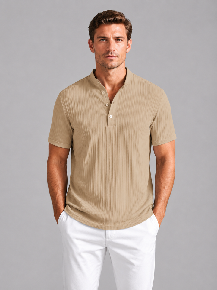 Men’s Ribbed Henley Shirt with Breathable Fabric