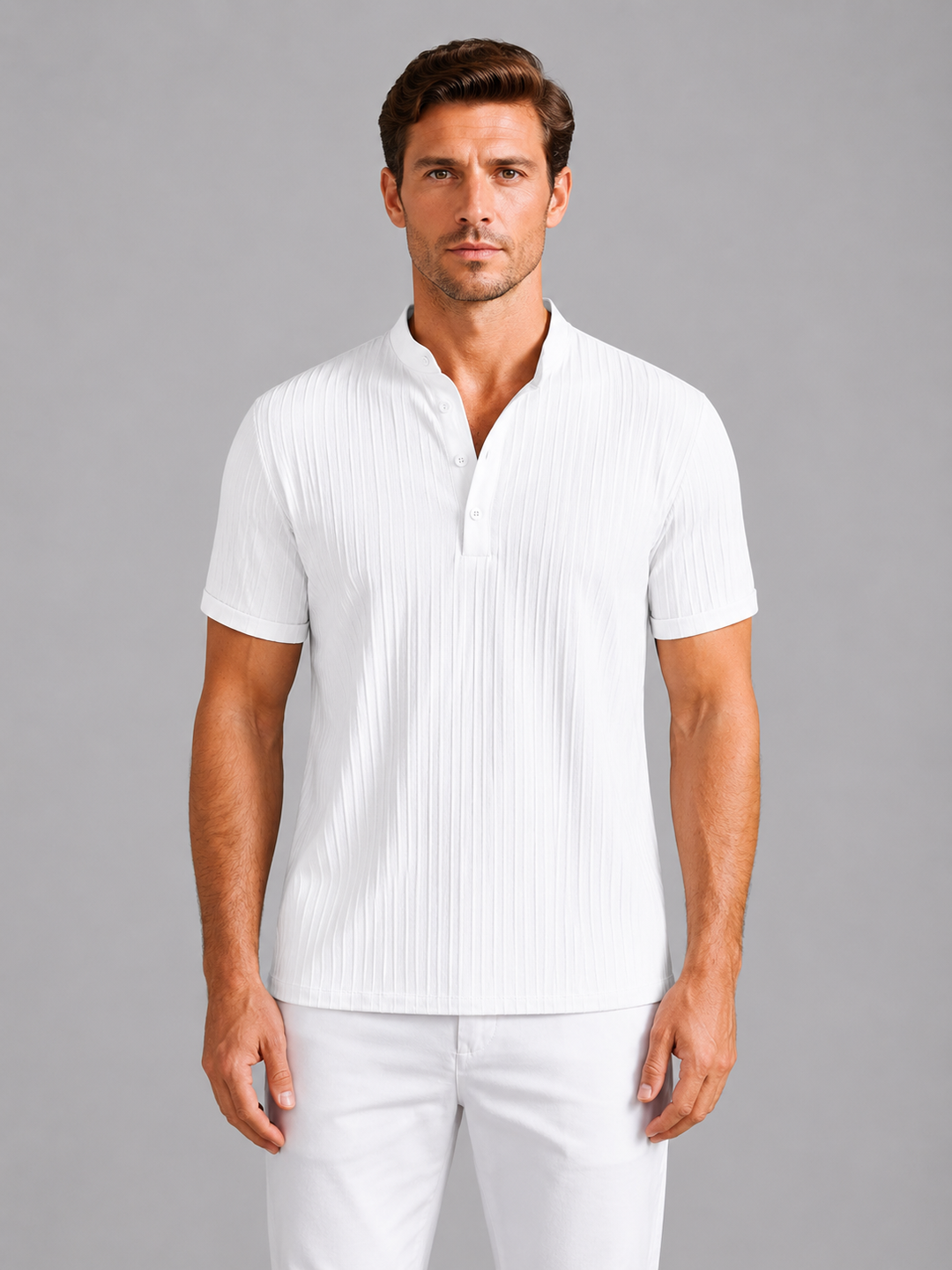 Men’s Ribbed Henley Shirt with Breathable Fabric