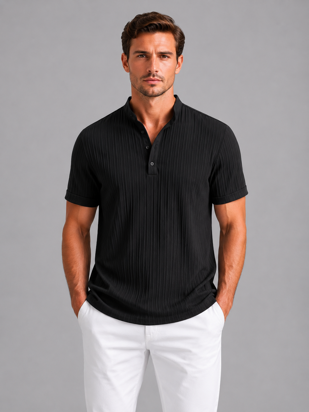 Men’s Ribbed Henley Shirt with Breathable Fabric