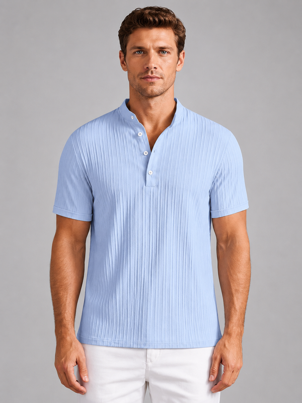 Men’s Ribbed Henley Shirt with Breathable Fabric