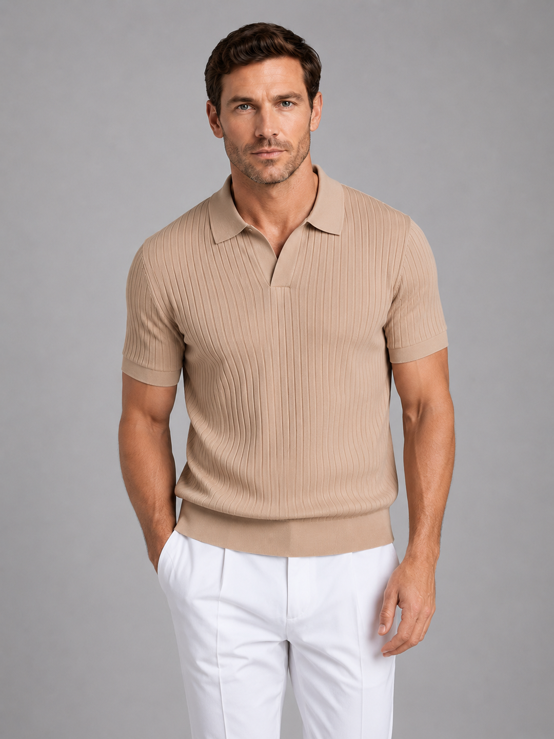 Men’s Ribbed Polo Shirt with Tailored Finish