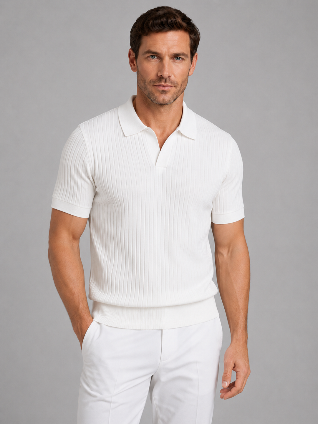 Men’s Ribbed Polo Shirt with Tailored Finish