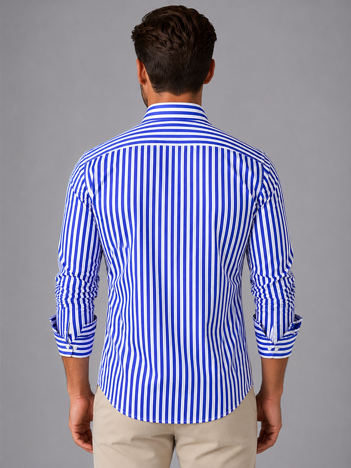 Men’s Striped Long Sleeve Shirt with Button-Up