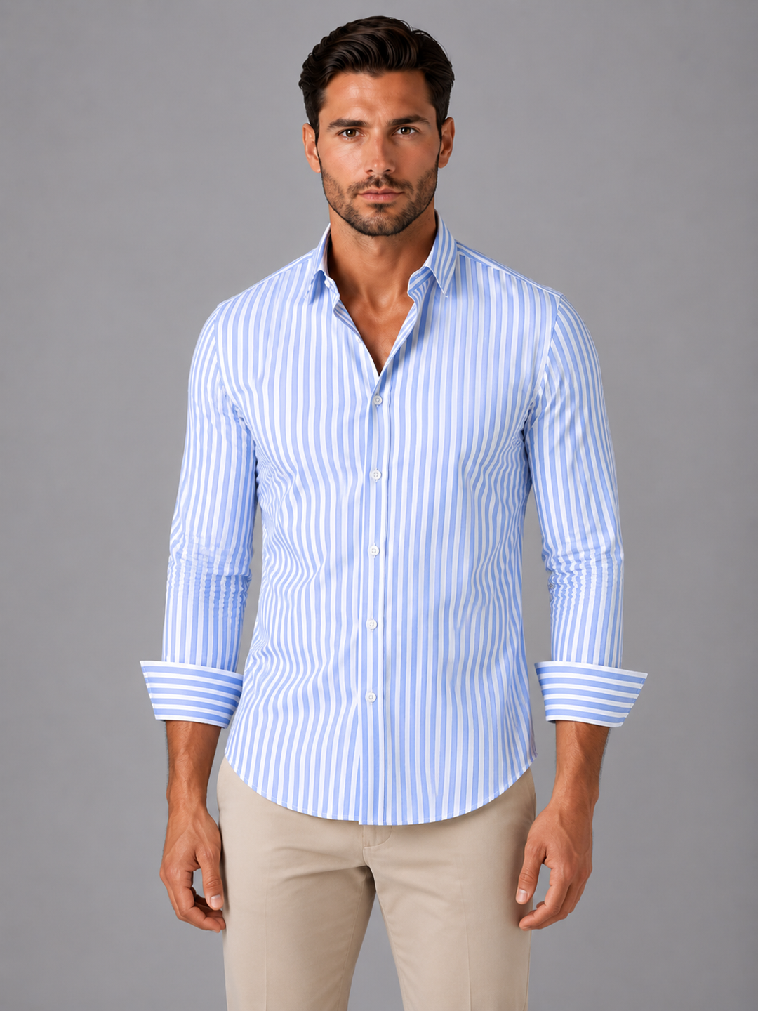 Men’s Striped Long Sleeve Shirt with Button-Up